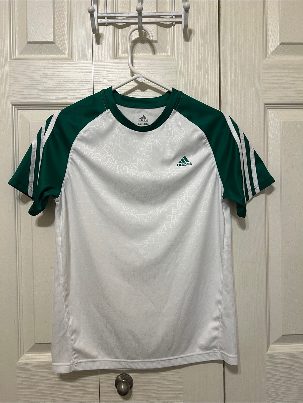 adidas White & Green Raglan Sleeve Athletic Tee